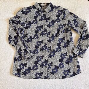 GERRY WEBER Women's Size‎ 14 Blue Floral Geometric Cotton Long Sleeve Blouse